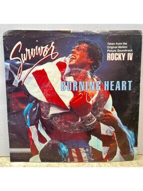 Survivor Burning Heart / Feels Like Love 45 Vinyl 1980s Rock Pic Sleeve Rocky IV